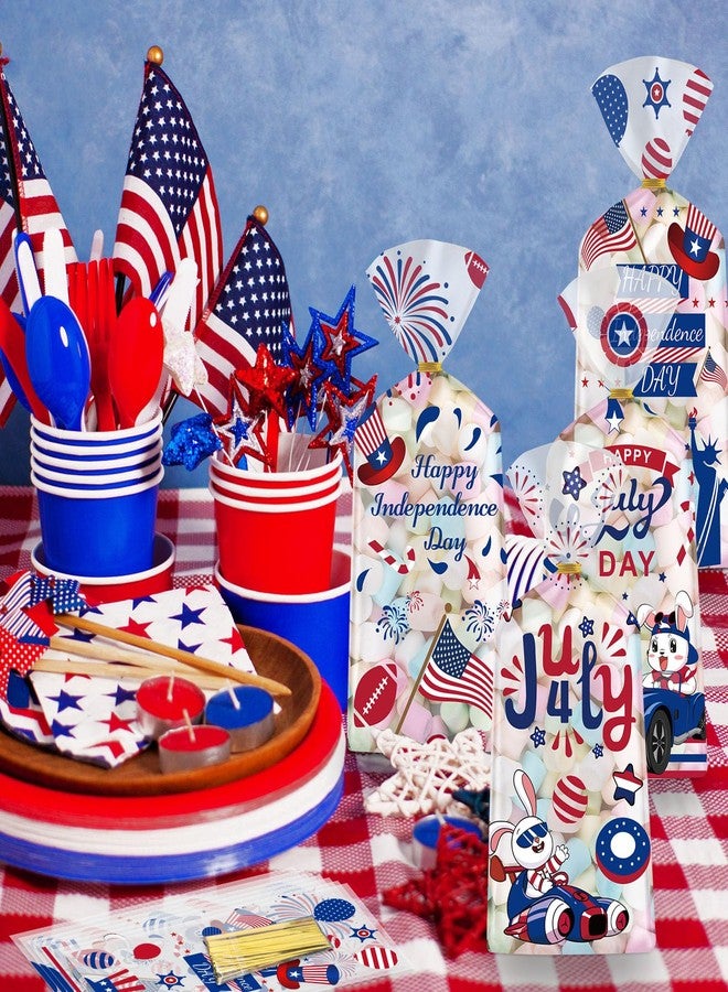 Litmitfu 100 Pcs 4th of July Treat Bags - Happy Patriotic Day Plastic Cellophane Bag, Clear Fourth of July Gift Goodie Candy Favor Bags with Gold Twist Ties for Independence Day Party Favors Supplies - Image 2